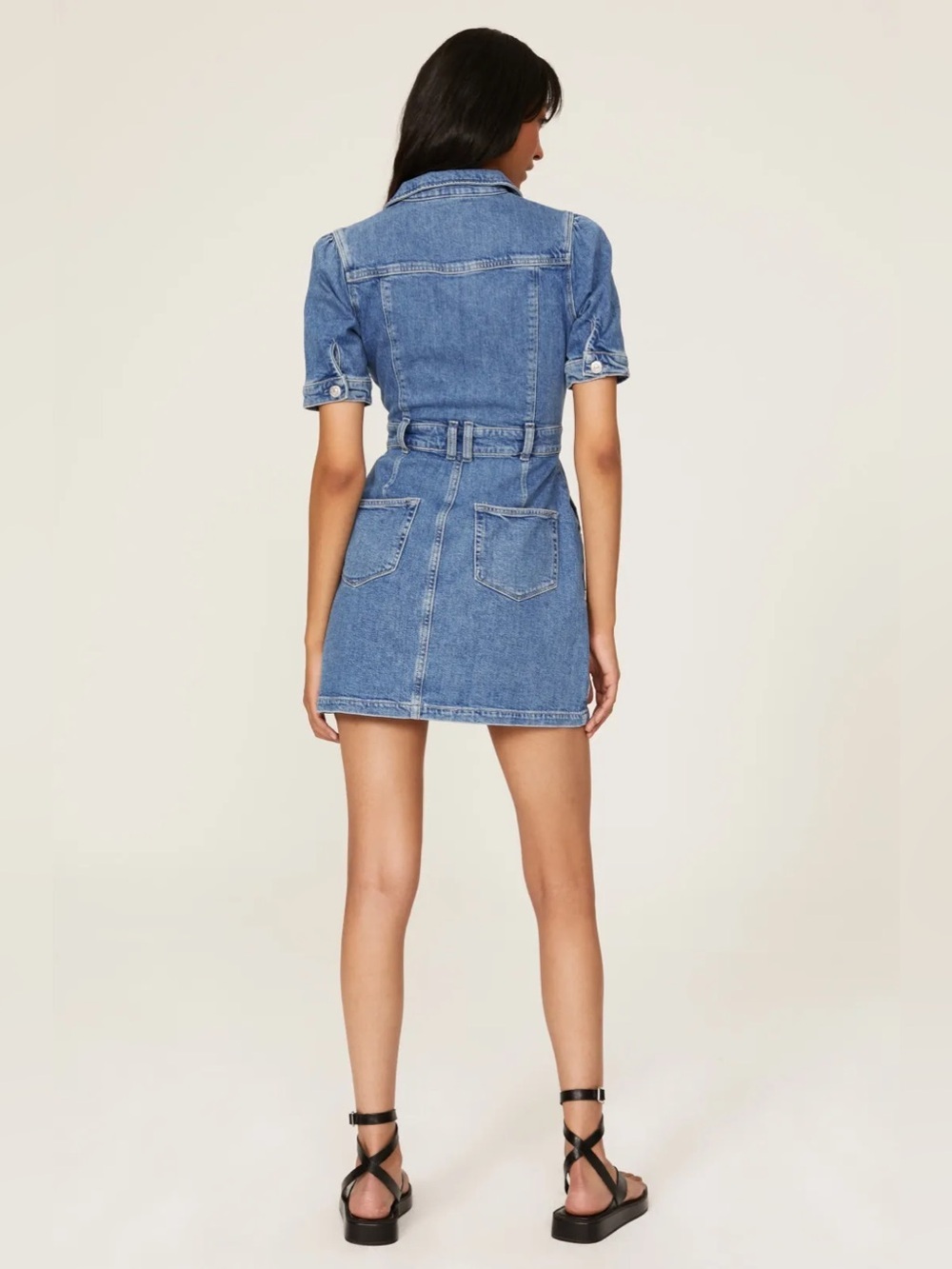 Paige x Anthropologie Mayslie Denim Button-Front Shirt Dress in Medium Blue - Picture 2 of 8